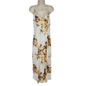 REVERSE Floral Ivory Chiffon Maxi Flare Dress Women Size S Spaghetti Strap  slit